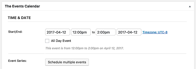 Time & Date options with button for scheduling multiple recurring events