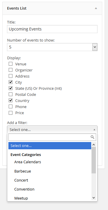 event list widget