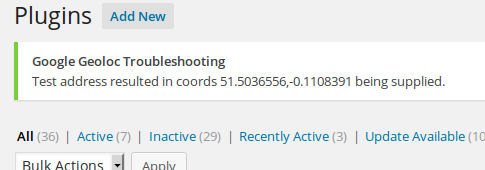 Screenshot from a geoapi testing plugin