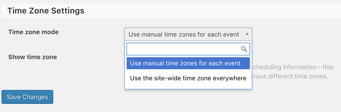 The Events Calendar's Time Zone Settings