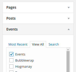 Screenshot - demonstrates adding main event link to the menu