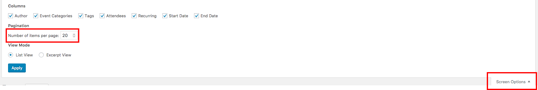 Change items per page