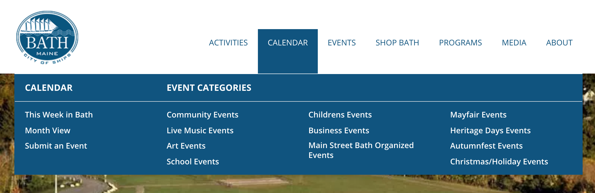 WordPress event categories used to highlight local tourist events