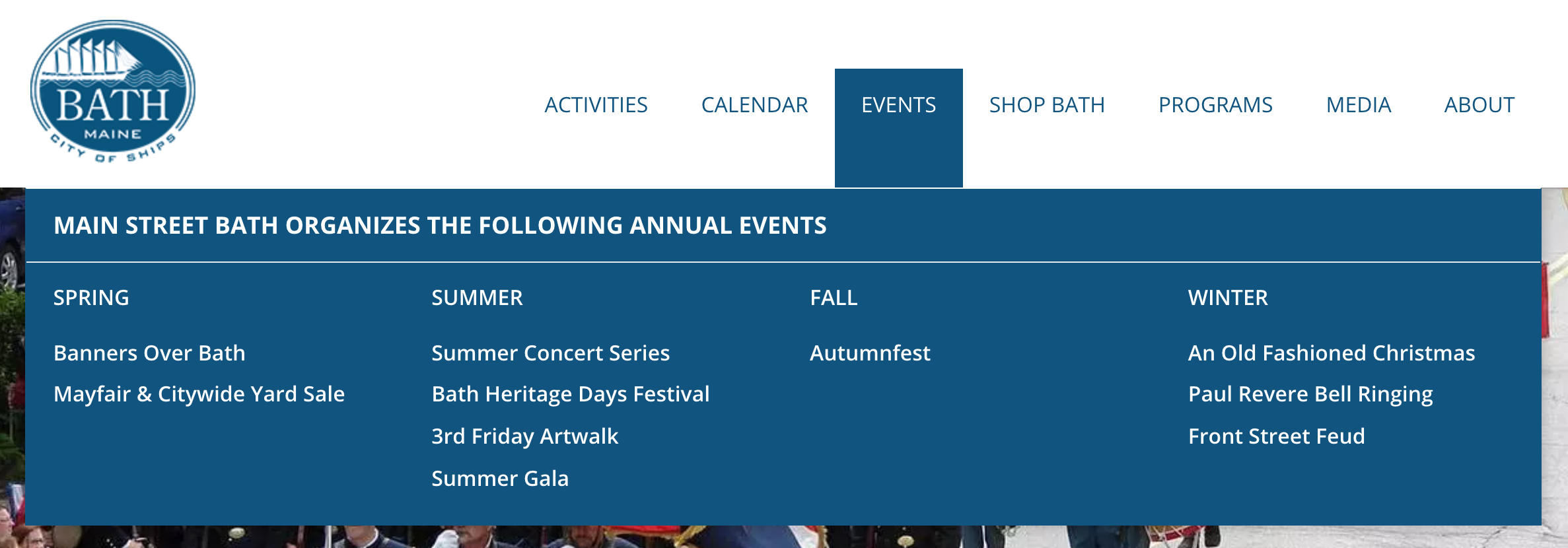 Events featured in the main nav of visitbath.com