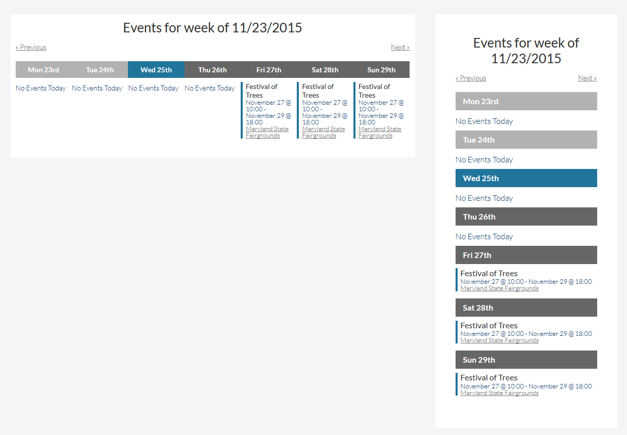 Events Calendar Widgets