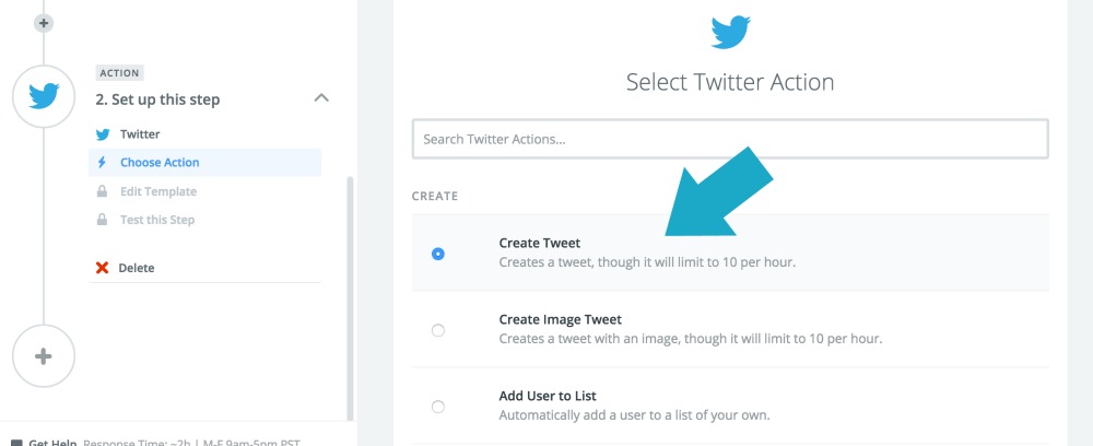 Zapier: Select Twitter Action
