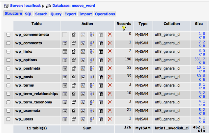 Example screenshot of database