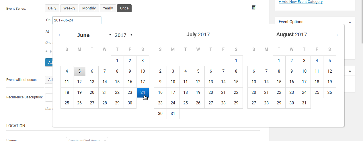 selecting a specific, custom date for a recurring event