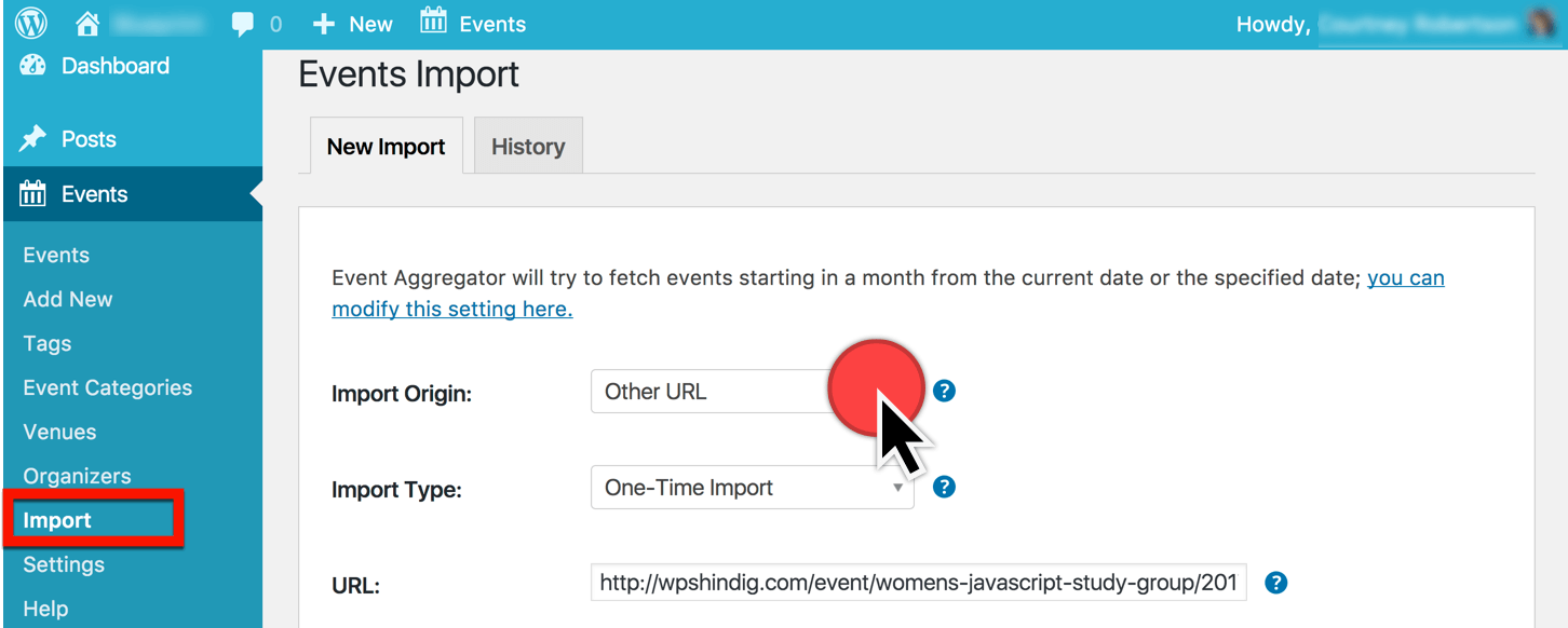 import WordPress website events from other urls with Event Aggregator