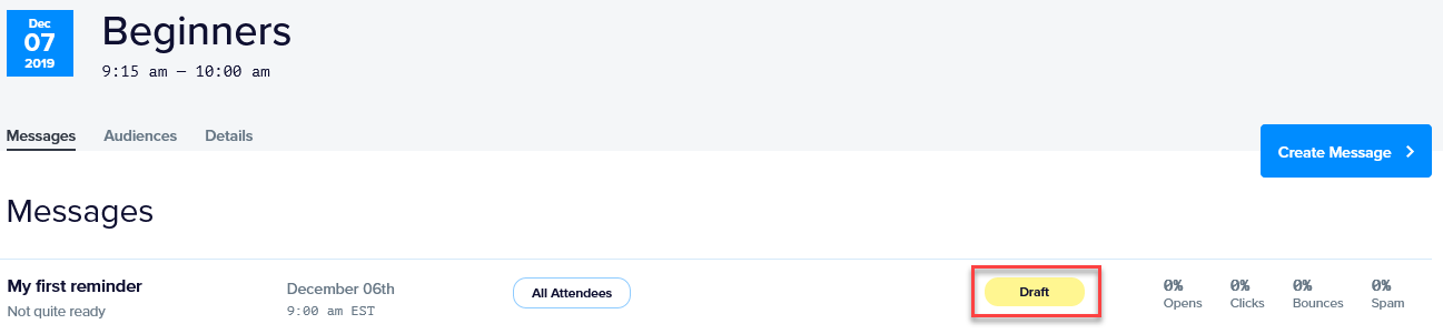 Draft status label on a Promoter message