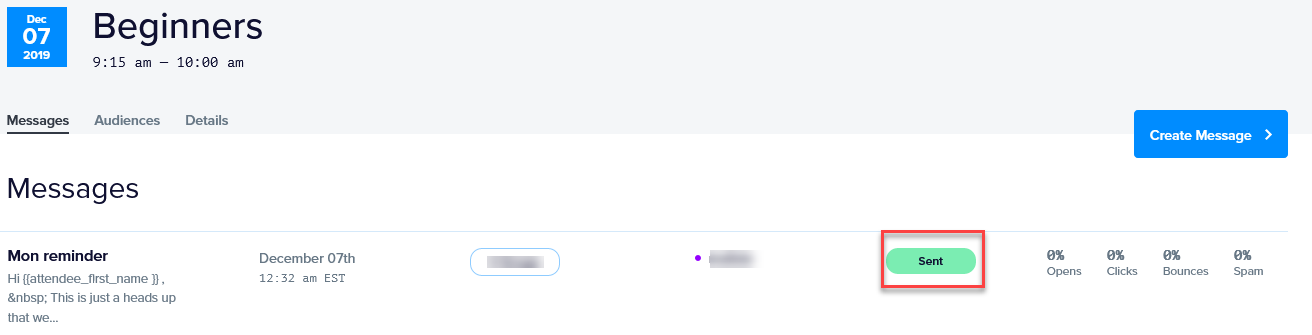 Sent status label on a Promoter message