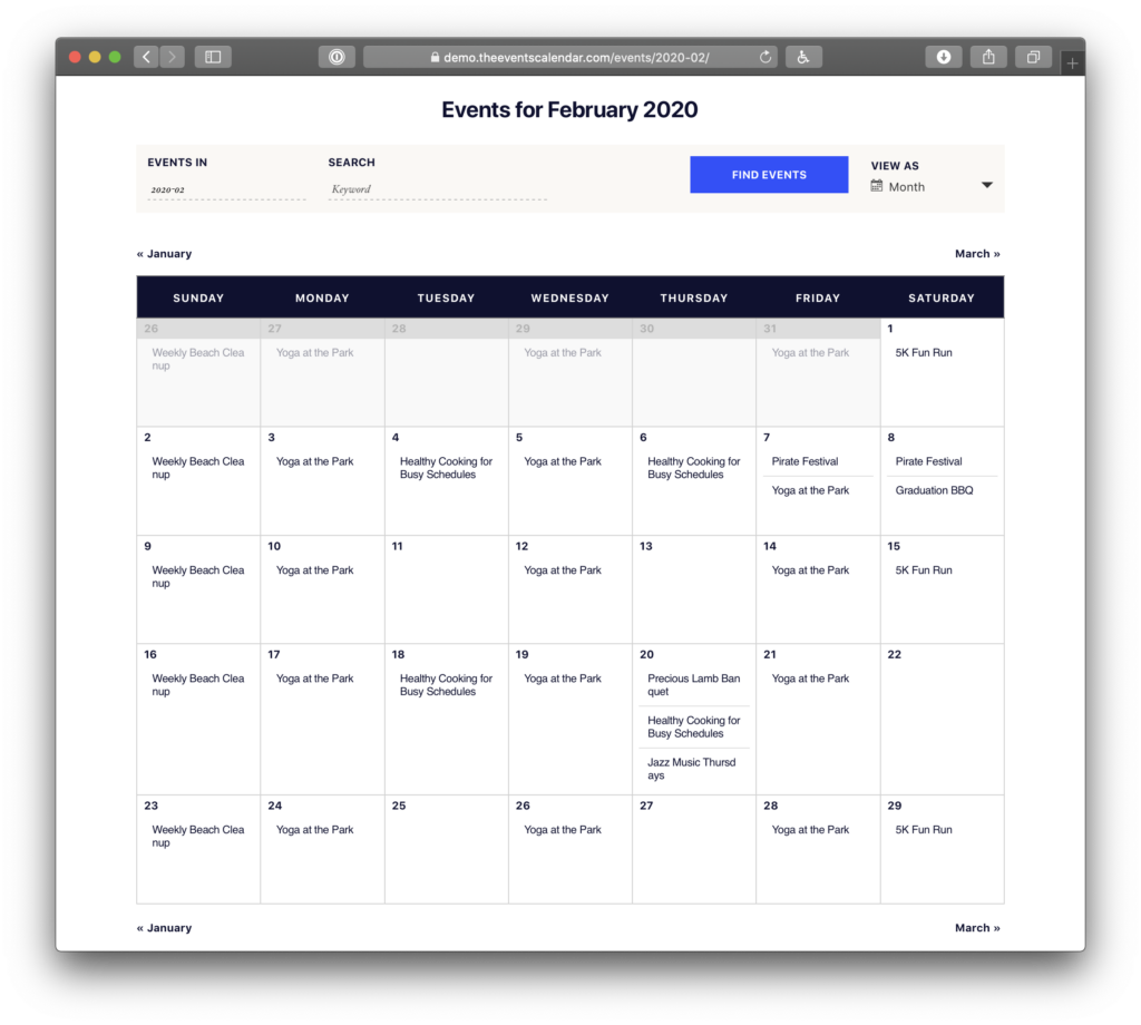 Showing the calendar's month view before updating to the new design.