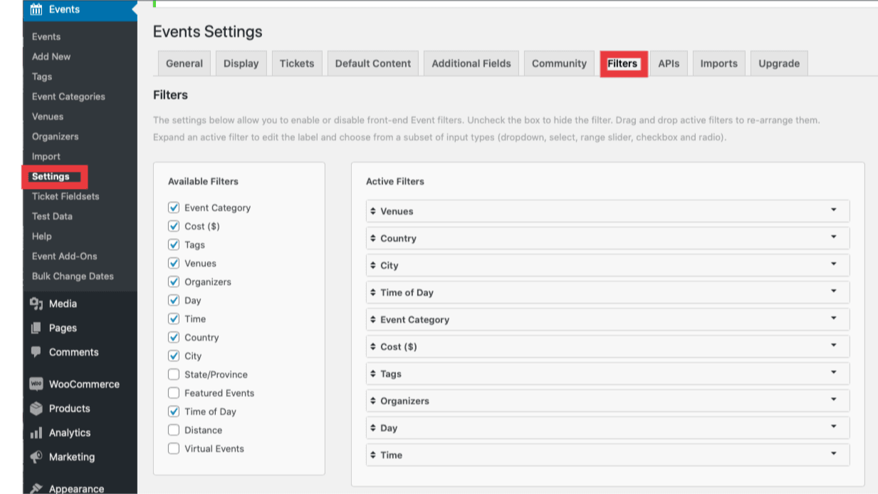 Configuring Filter Bar - Knowledgebase | The Events Calendar