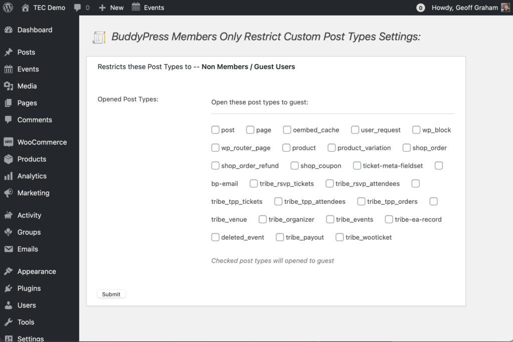 Integrating BuddyPress with The Events Calendar Knowledgebase