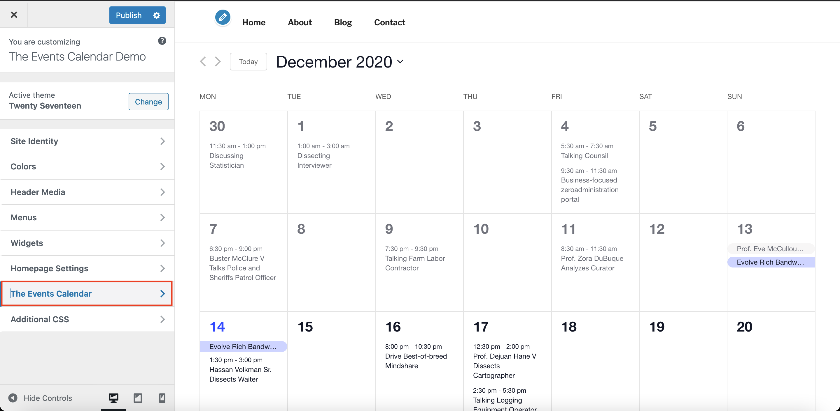 WordPress Customizer for Calendar Views Knowledgebase The Events