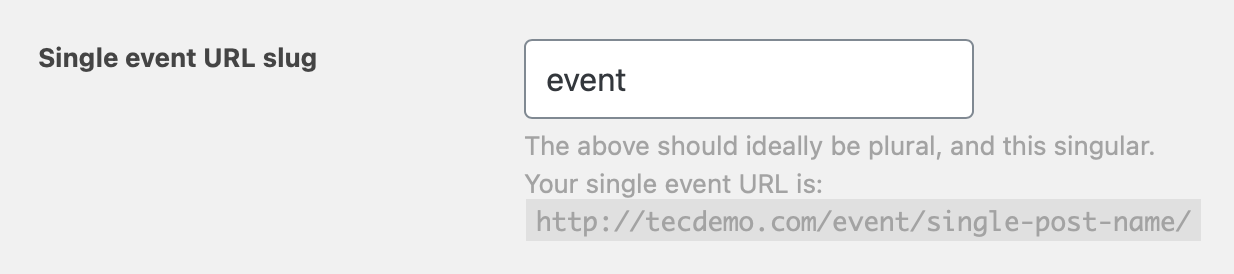 Single event URL slug