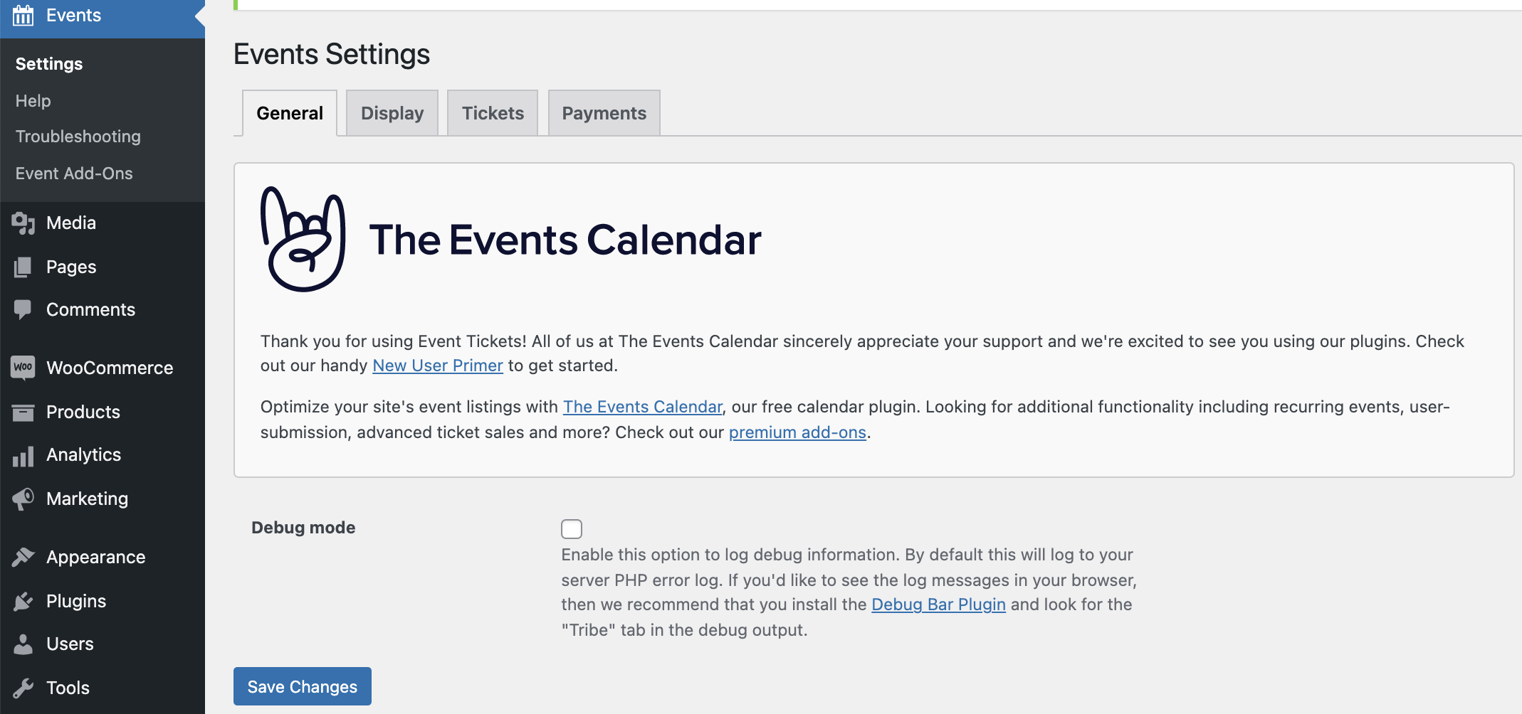 Event Tickets General Settings