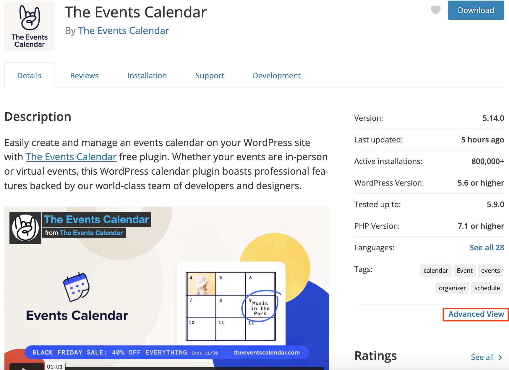 The Events Calendar plugin on WordPress.org