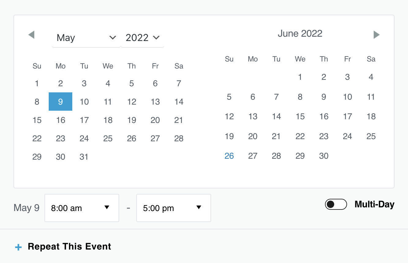 Event Time and Date in the Block Editor