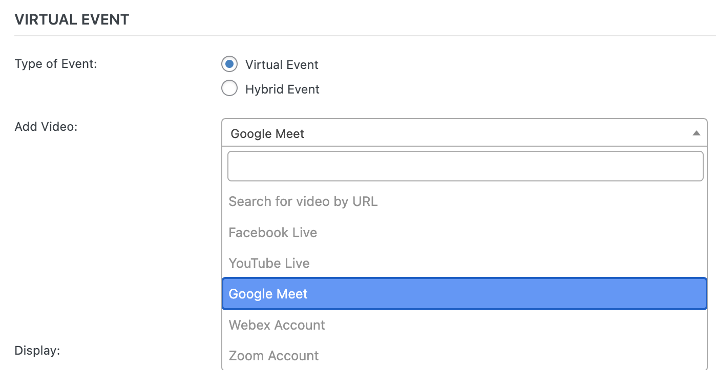 Google Meet option available with Virtual Events