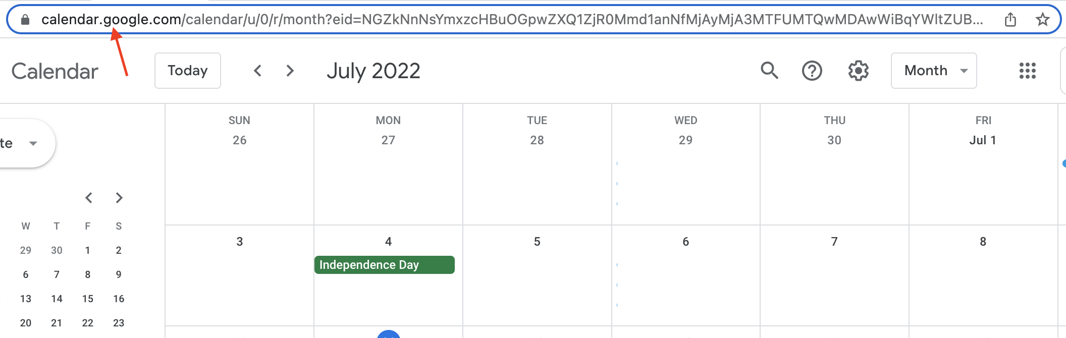 Full Google Calendar event URL