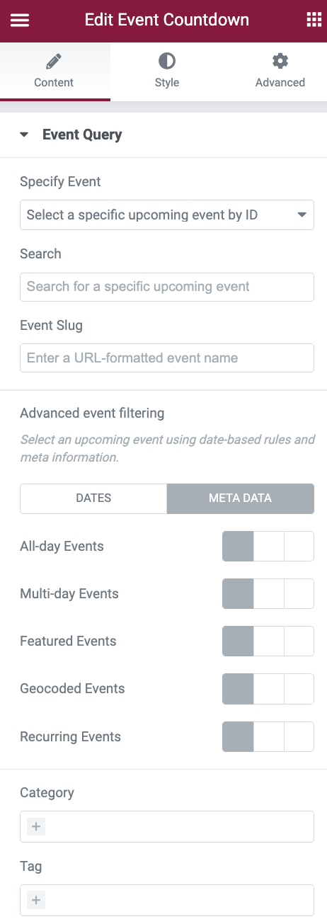 Events Countdown widget with Elementor